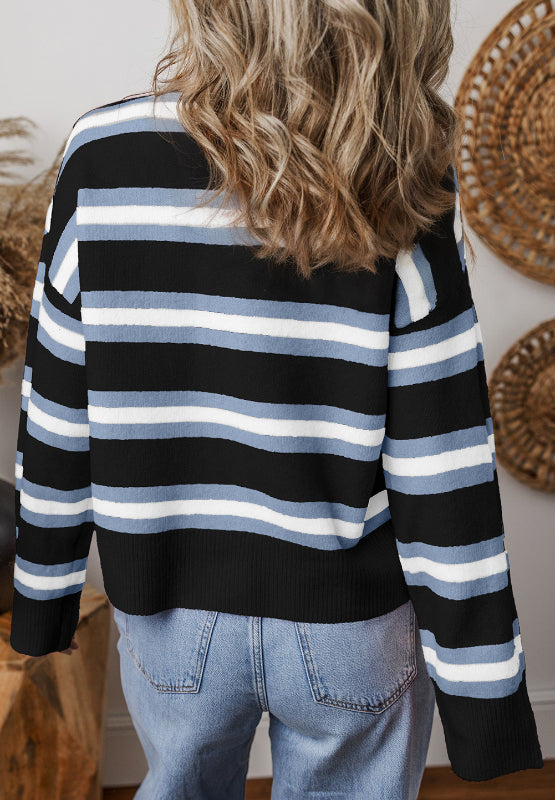 Jada Striped Button Down Long Sleeve Cardigan