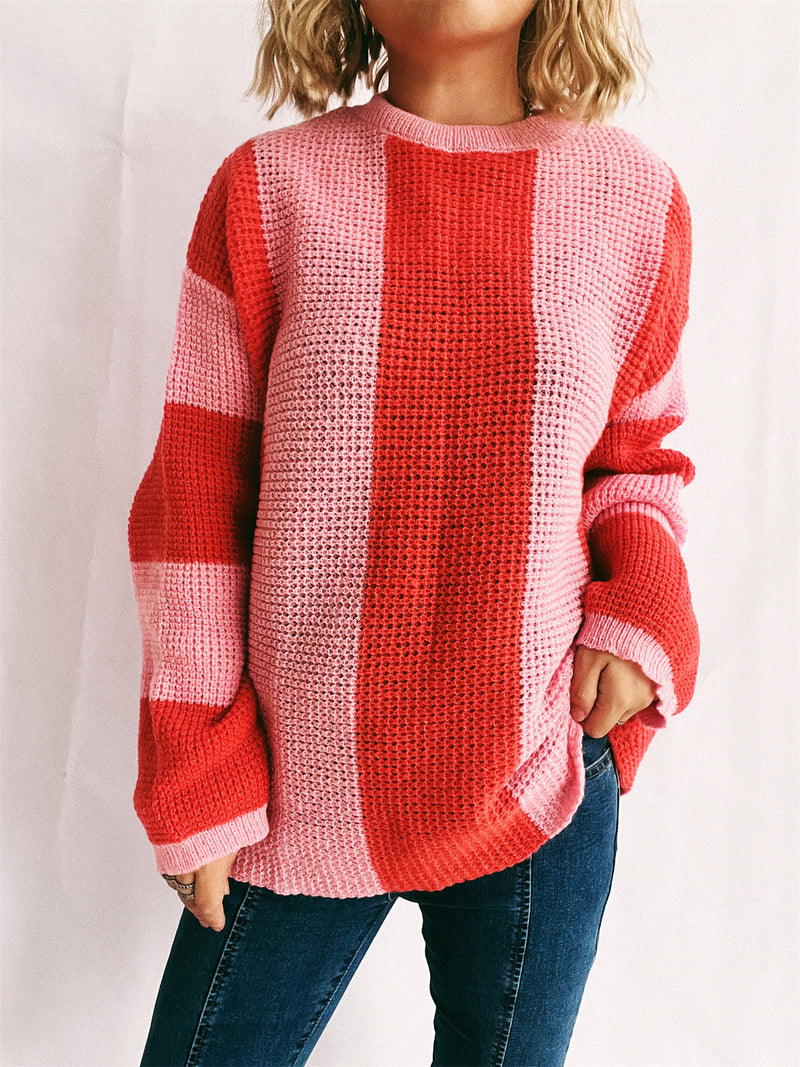 Gilly Color Block Round Neck Long Sleeve Sweater- Deal of the Day!