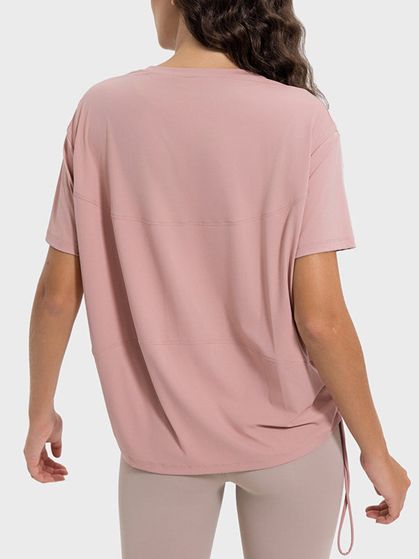 Remi Drawstring Round Neck Short Sleeve Active T-Shirt