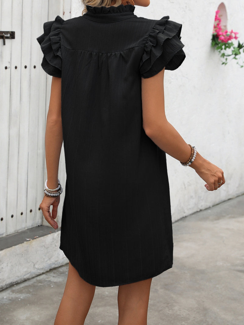 Genesis Ruffled Notched Cap Sleeve Mini Dress