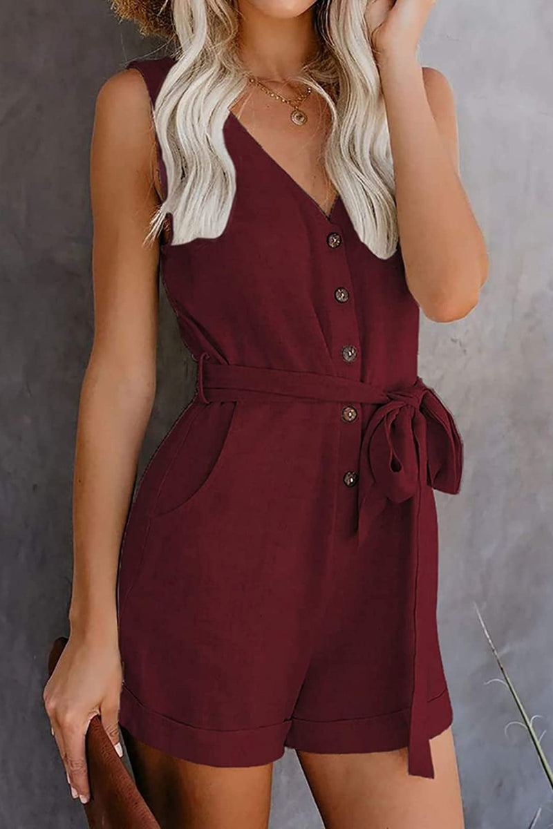 Holland Full Size Tied V-Neck Sleeveless Romper with Pockets