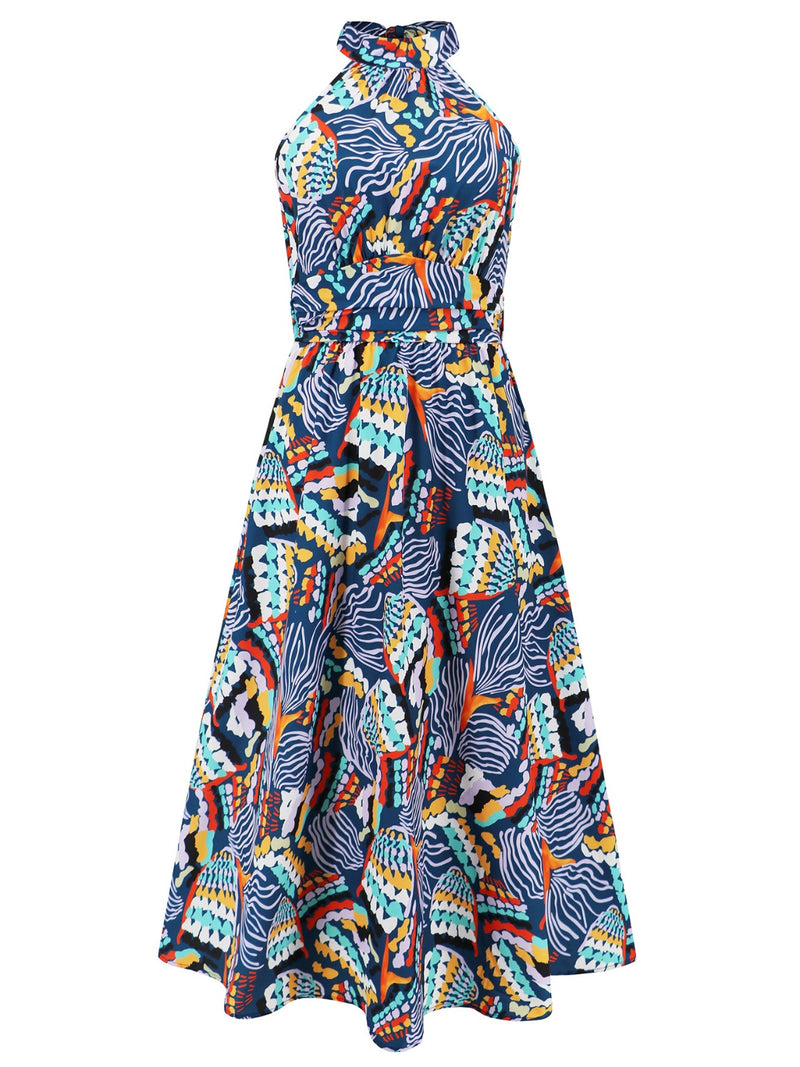 Kallie Ruched Printed Halter Neck Sleeveless Dress