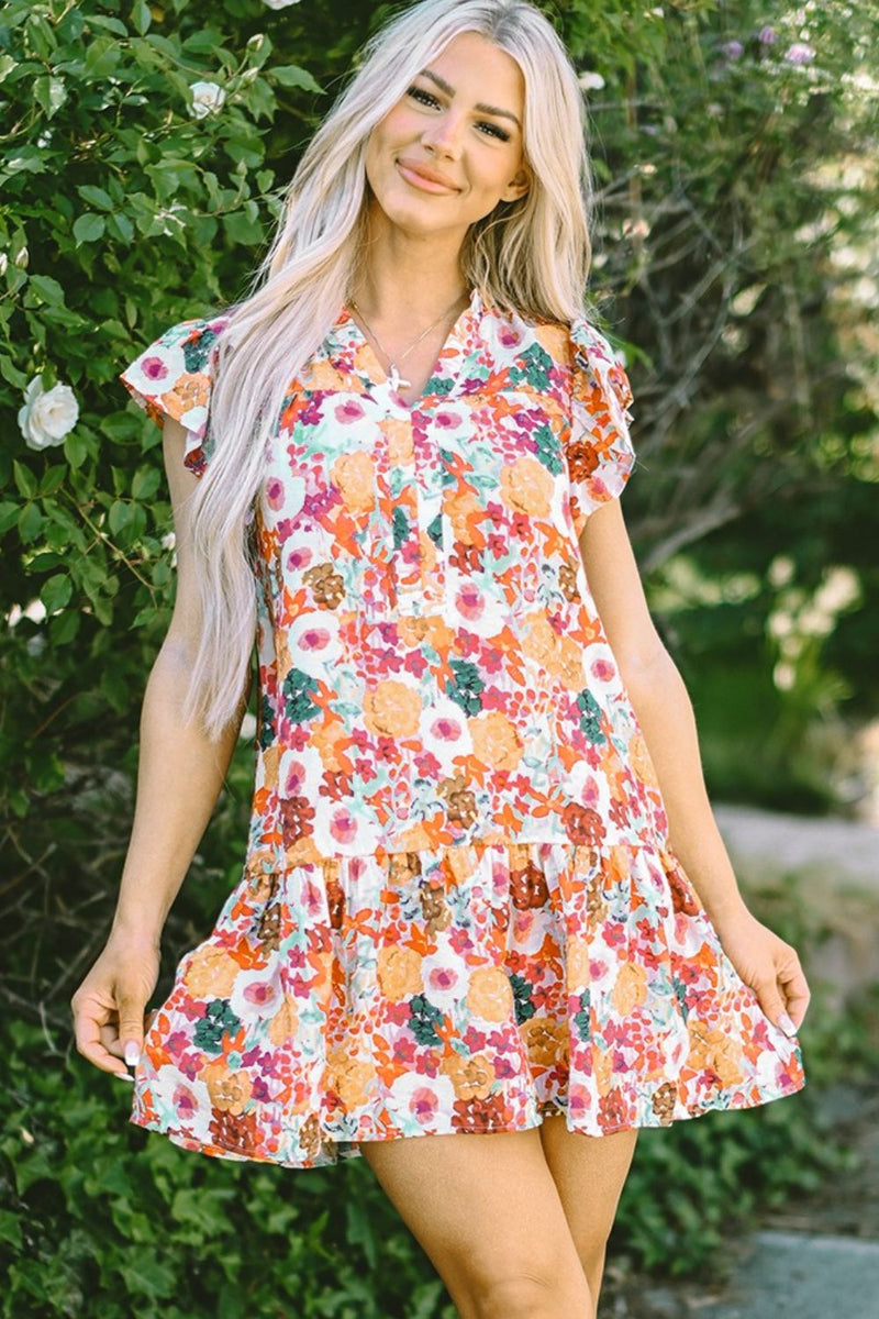 Riley Ruffled Printed Cap Sleeve Mini Dress