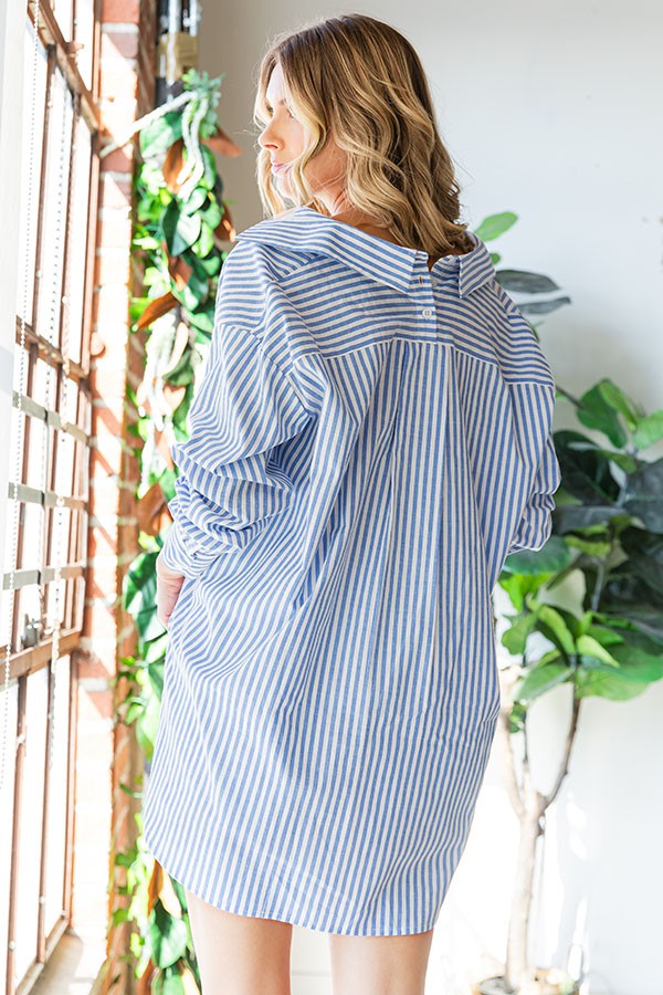 Kayla Striped Button Down High-Low Hem Shirt