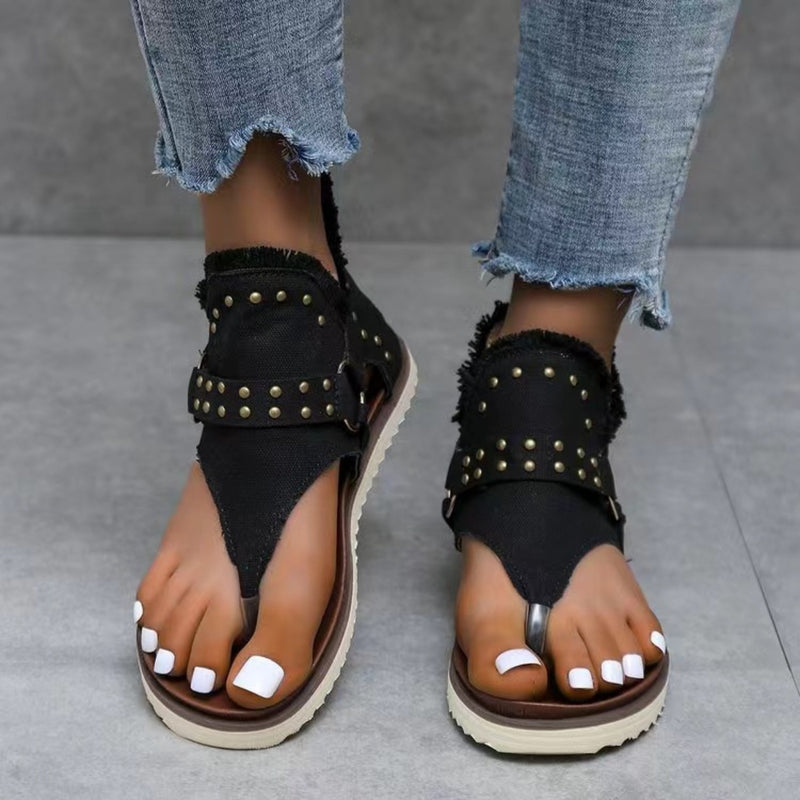 August Studded Raw Hem Flat Sandals