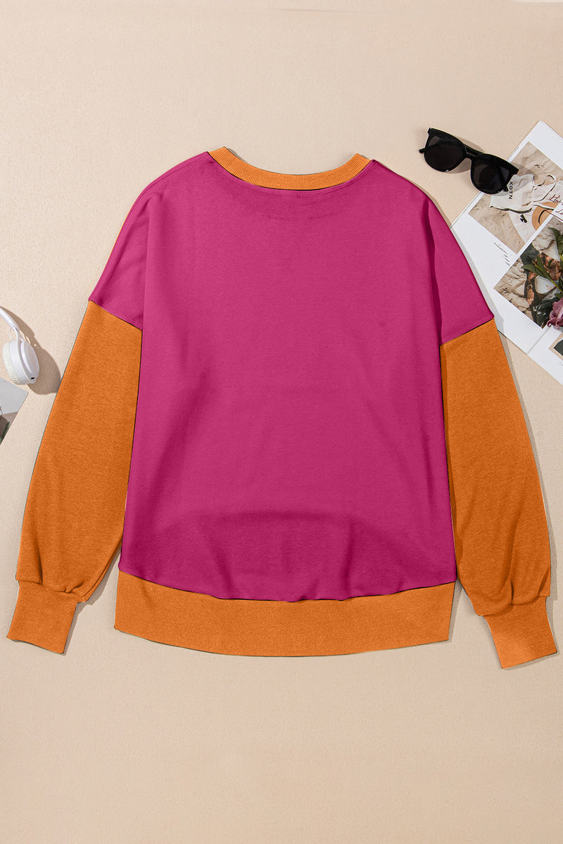 Antonia Contrast Round Neck Long Sleeve Sweatshirt- Deal of the Day!