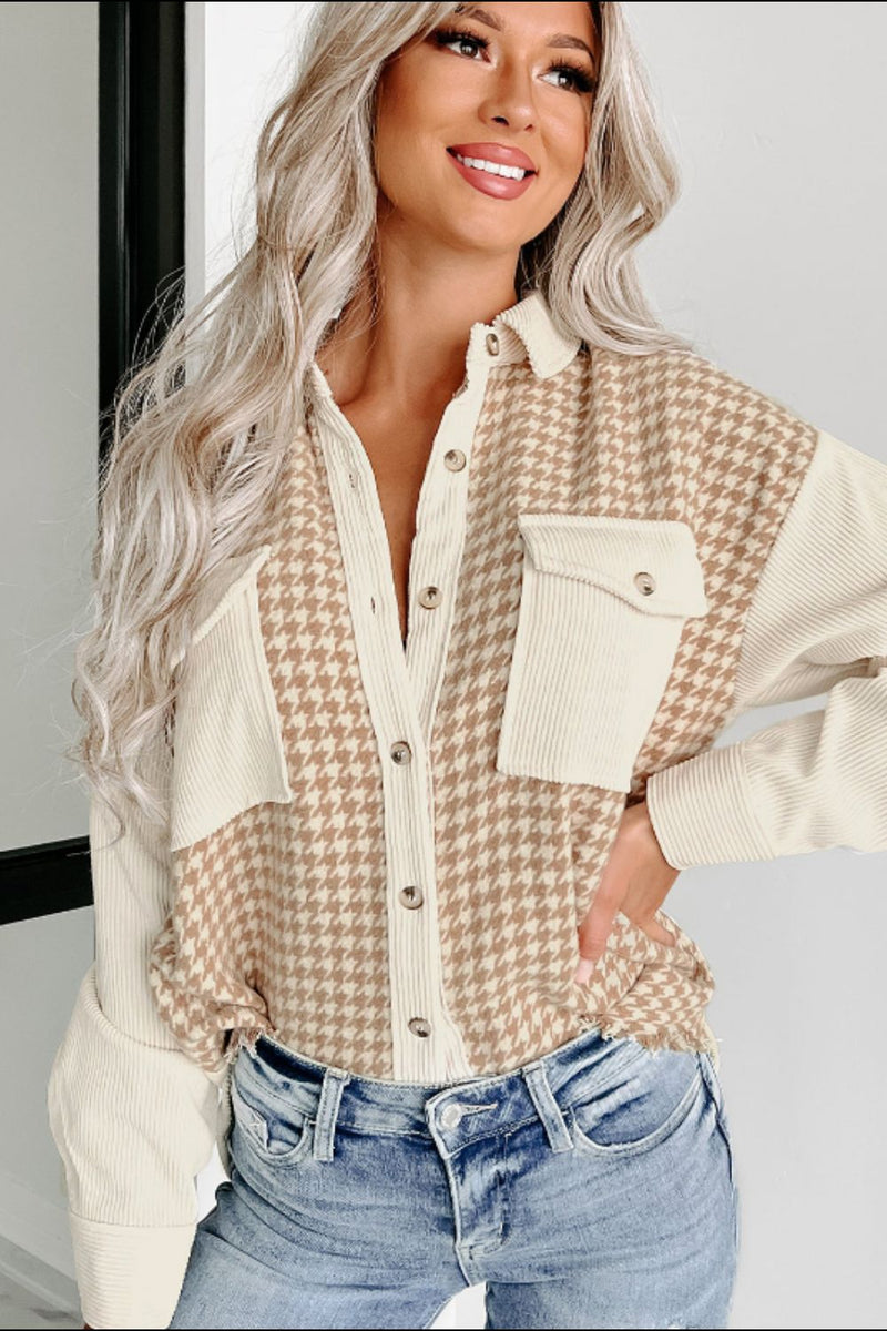 Fluerette Houndstooth Button Up Long Sleeve Jacket