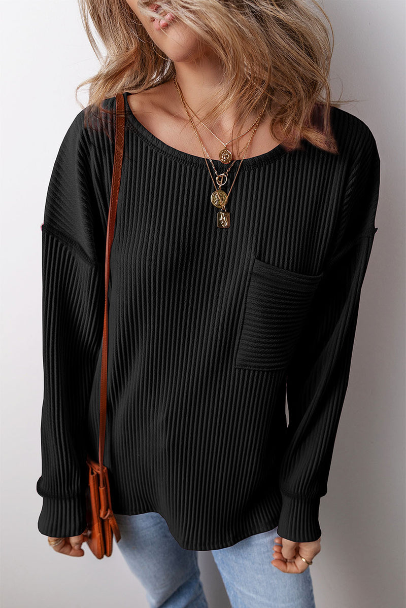 Colette Pocketed Round Neck Long Sleeve Top