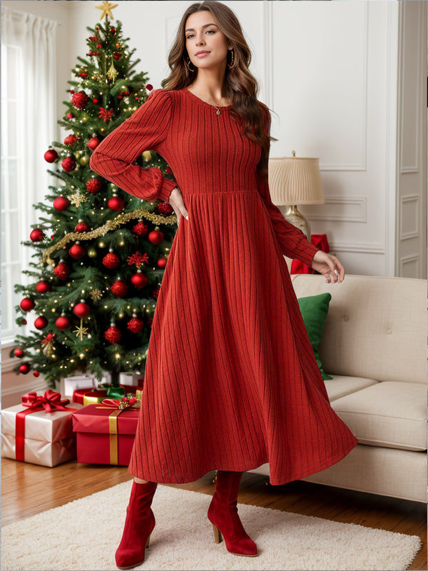 Sonya Ribbed Round Neck Long Sleeve Dress