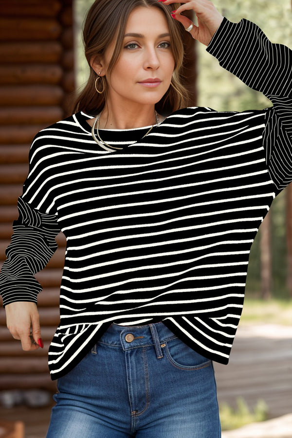 Selena Striped Round Neck Dropped Shoulder Top - Deal of the day!