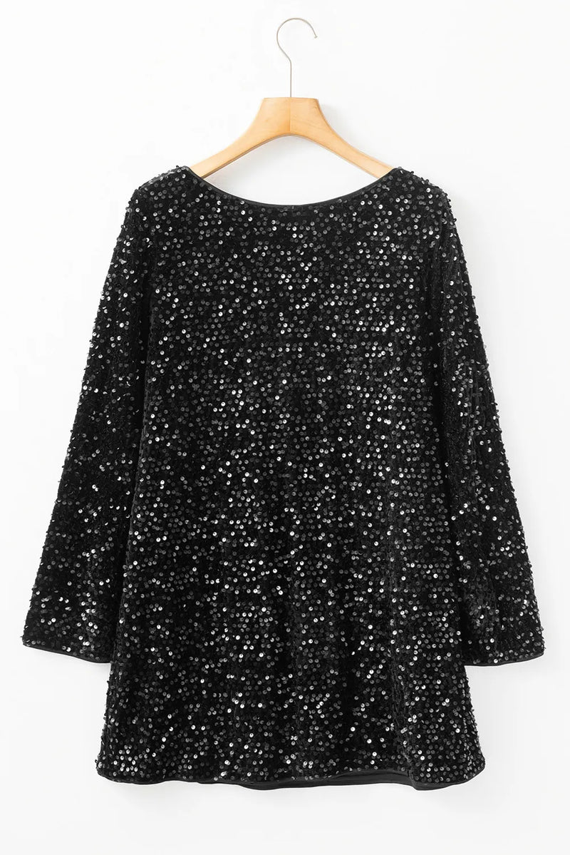 James Sequin Round Neck Long Sleeve Mini Dress