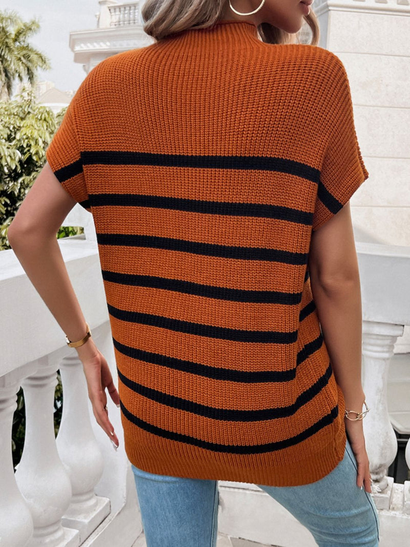 Pamela Striped Mock Neck Short Sleeve Sweater