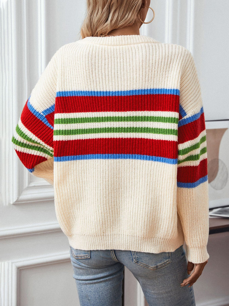 Conra Contrast Stripes Round Neck Long Sleeve Sweater