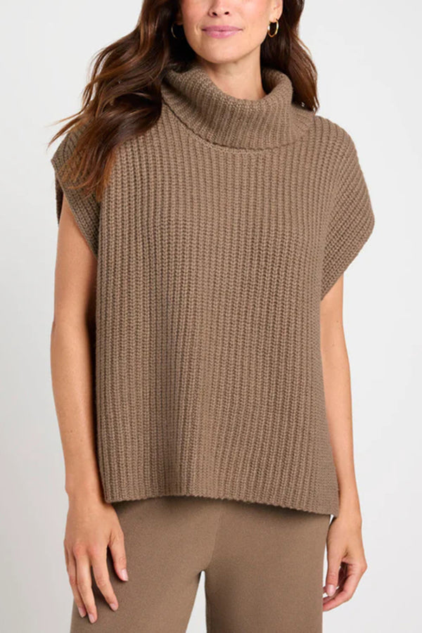 Alden Slit Turtleneck Cap Sleeve Sweater