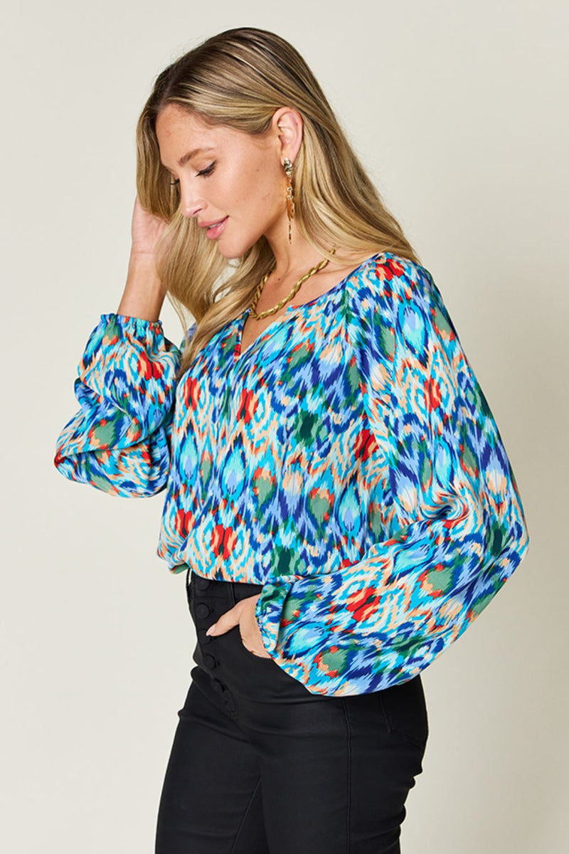 Dani Full Size Printed Balloon Sleeve Blouse