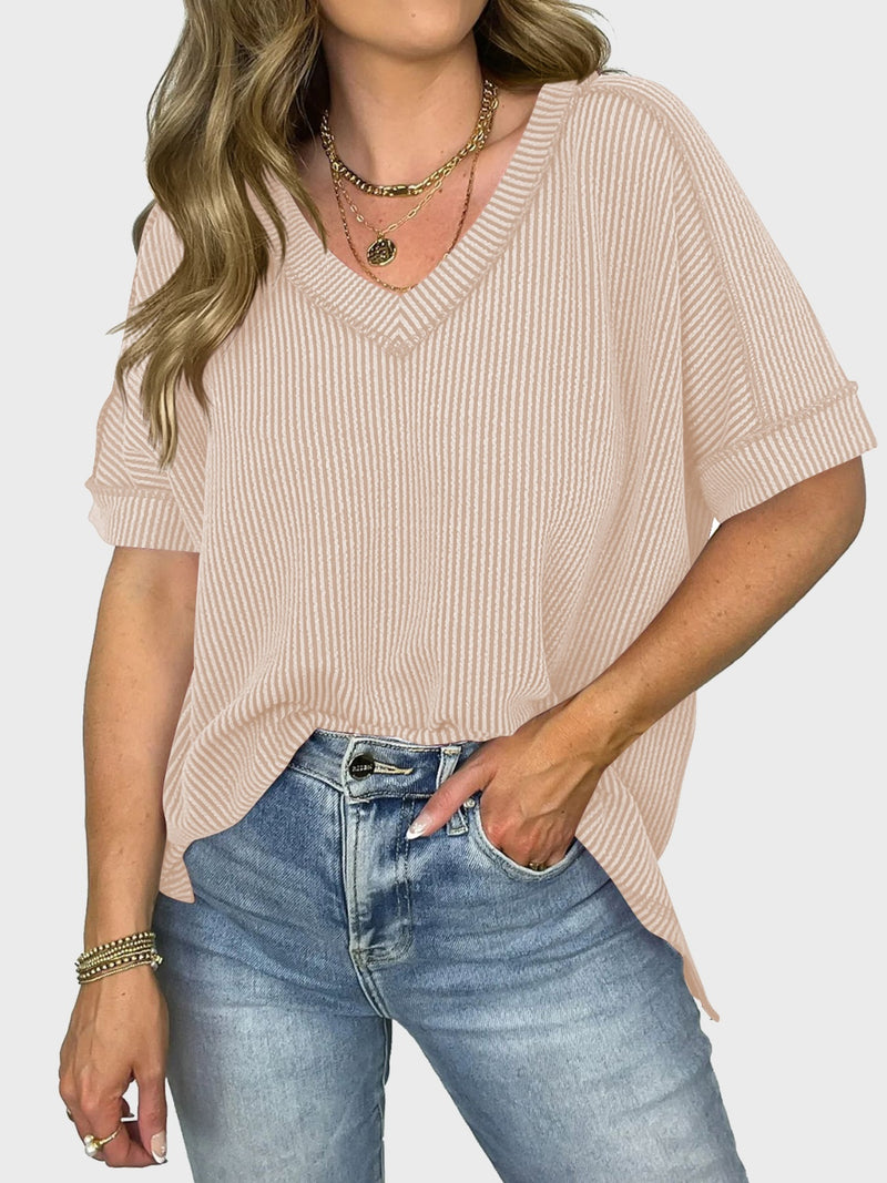 Dani Lovelet Texture V-Neck Half Sleeve T-Shirt