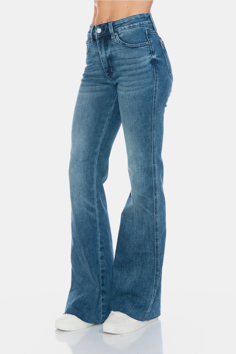 Henrietta Judy Blue Full Size Tummy Control Cut Hem Flare Jeans