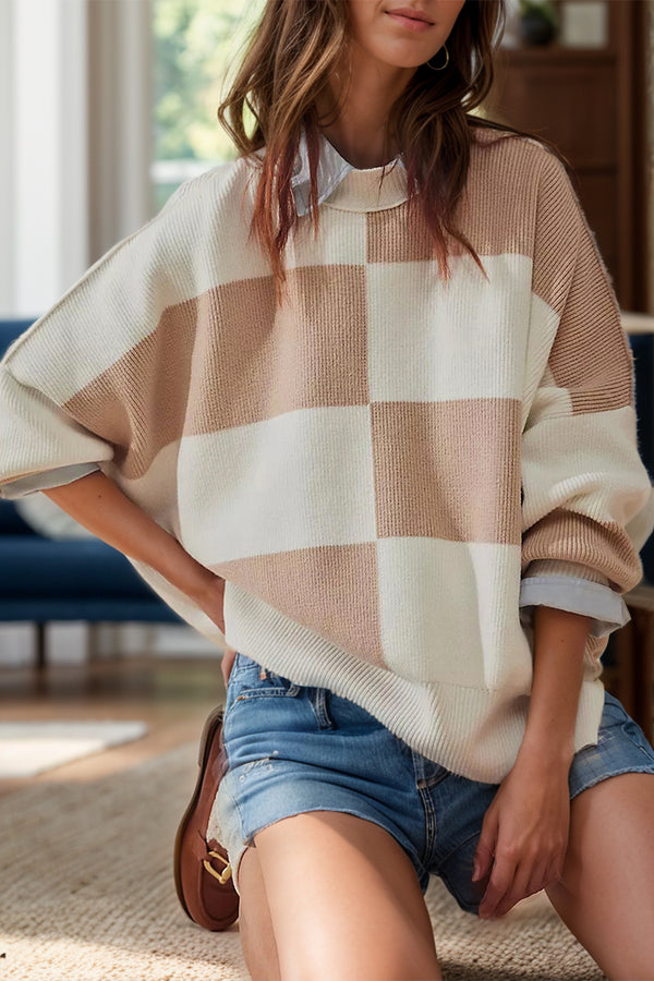 Lana Color Block Round Neck Long Sleeve Sweater