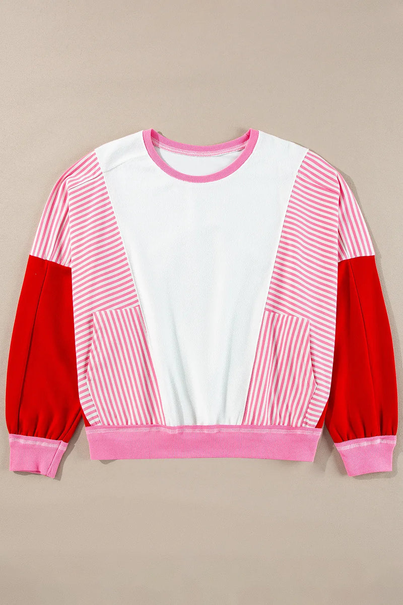 Jeffrey Striped Color Block Round Neck Long Sleeve Sweatshirt