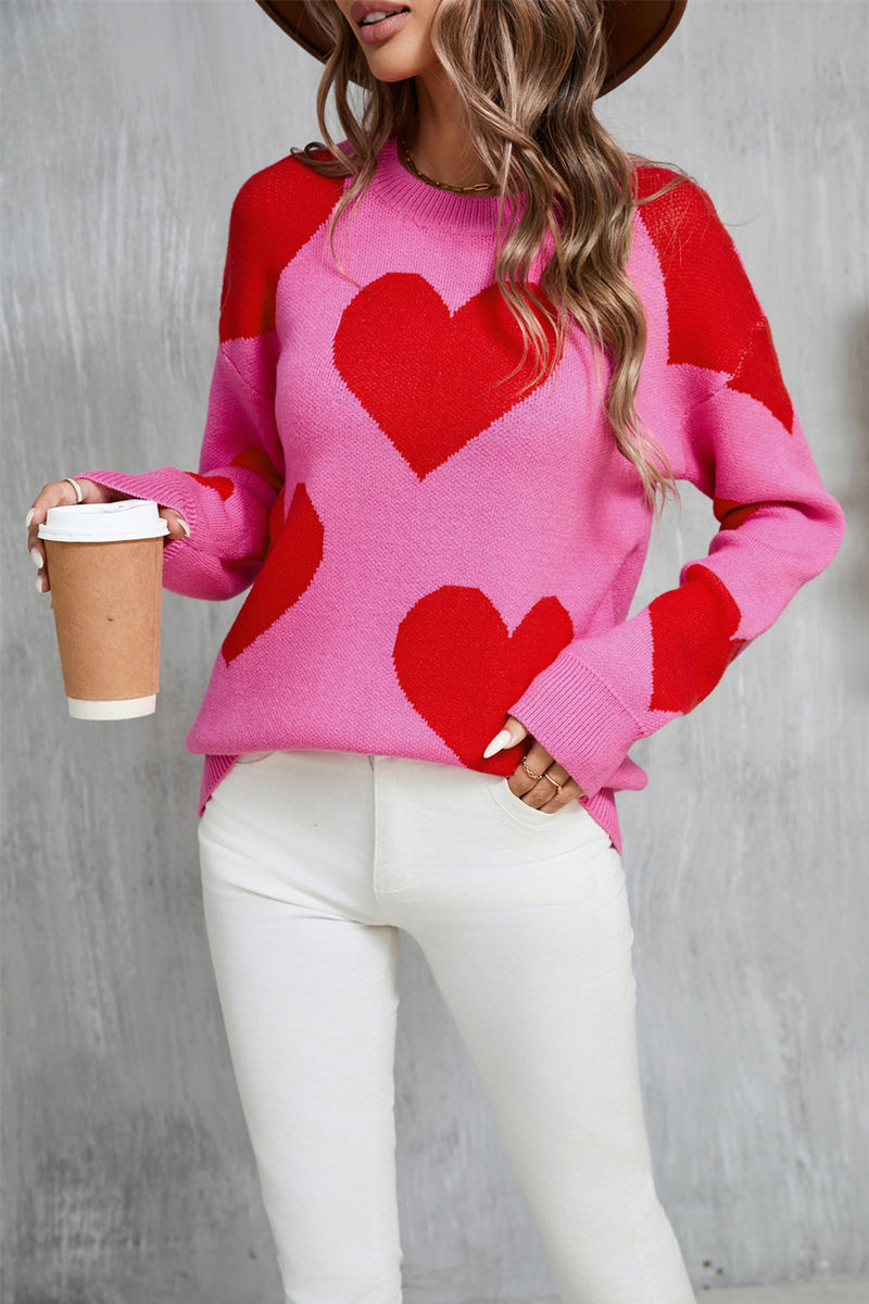 Gina Contrast Heart Dropped Shoulder Long Sleeve Sweater