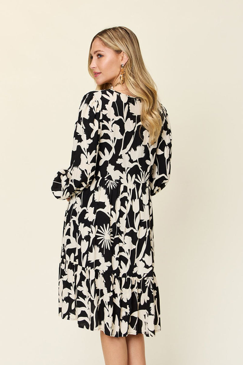 Journee Full Size Printed Ruffle Hem Long Sleeve Dress