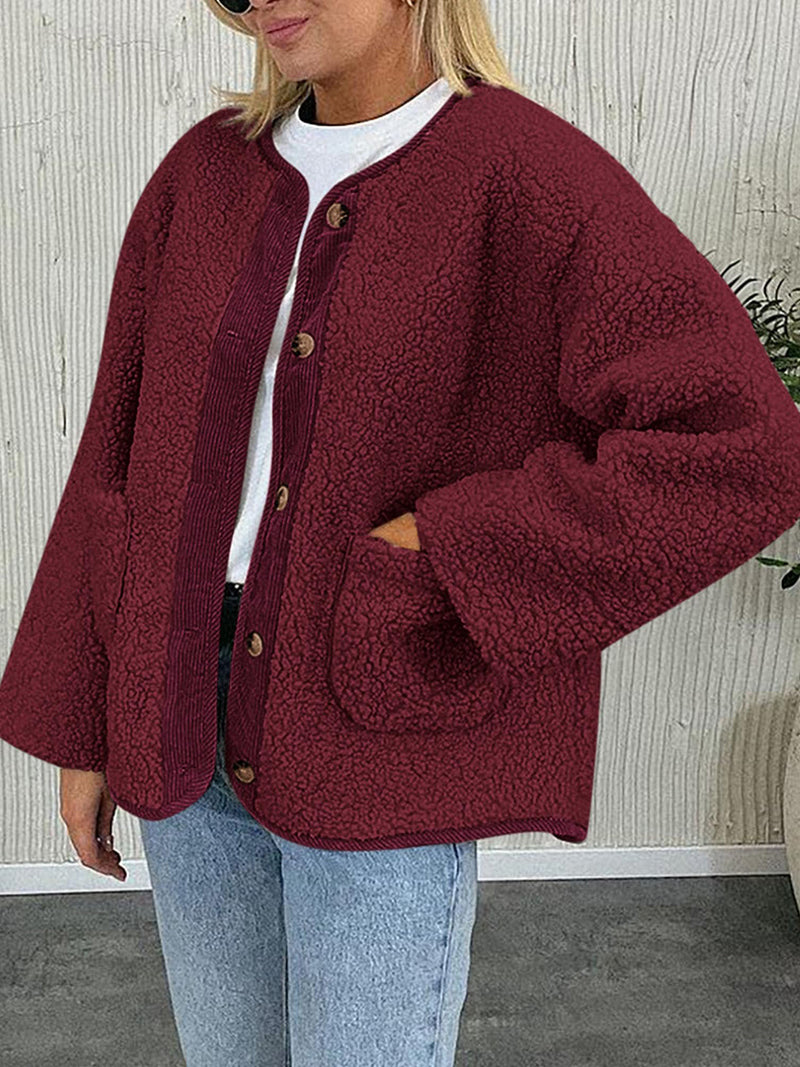 Riley Contrast Button Up Sherpa Jacket with Pockets