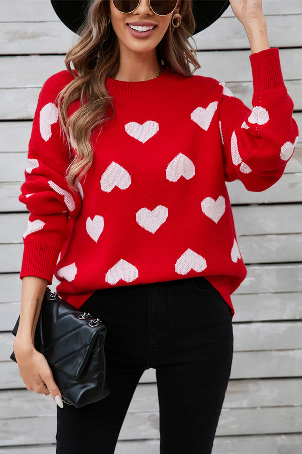 Gemma Heart Round Neck Long Sleeve Sweater