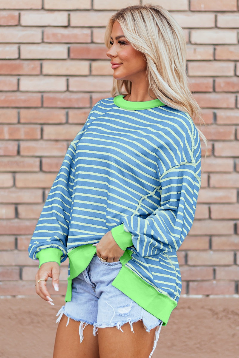 Wanda High-Low Striped Long Sleeve Sweatshirt