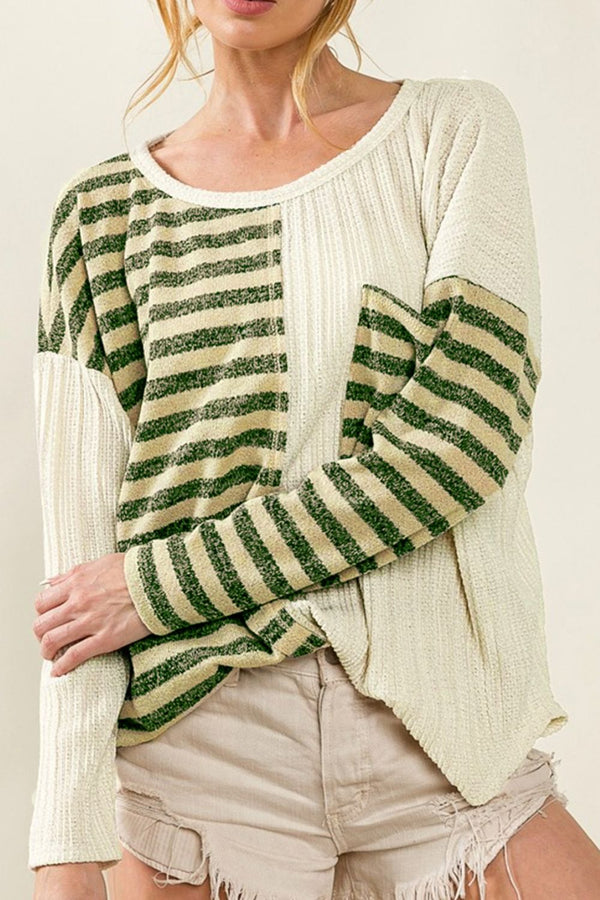 Danielle Striped Round Neck Long Sleeve Top