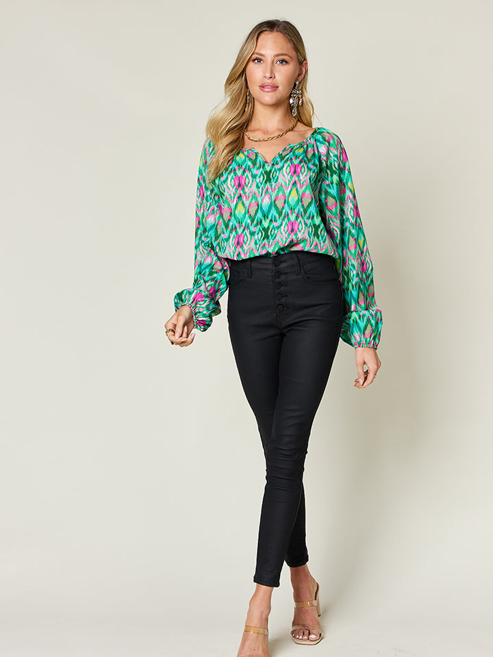 Dani Full Size Printed Balloon Sleeve Blouse