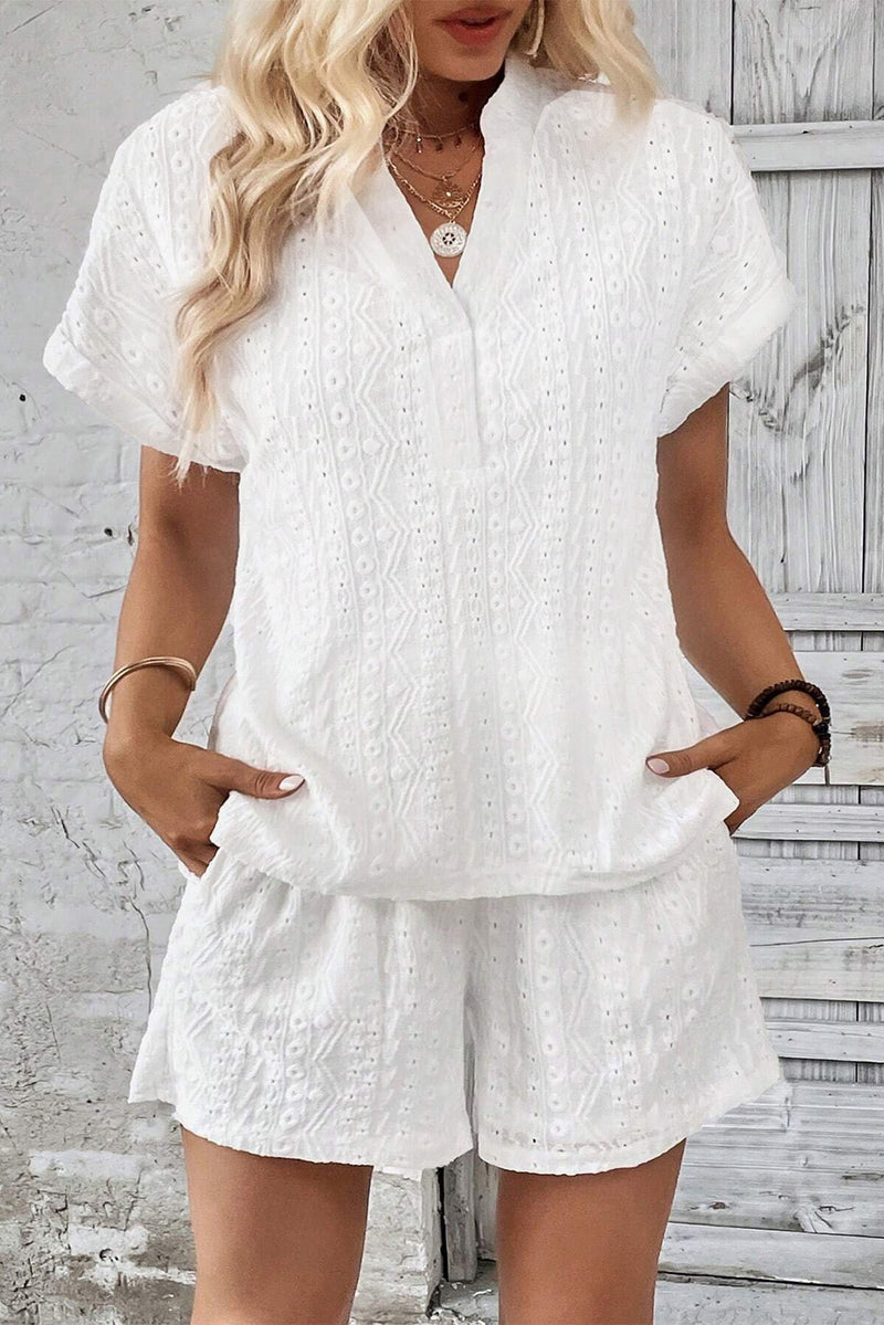 Analee Notched Short Sleeve Top and Shorts Set