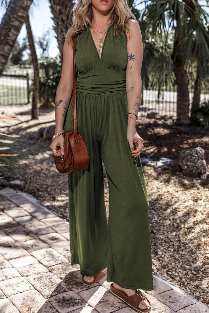 Ginny V-Neck Sleeveless Wide Leg Jumpsuit