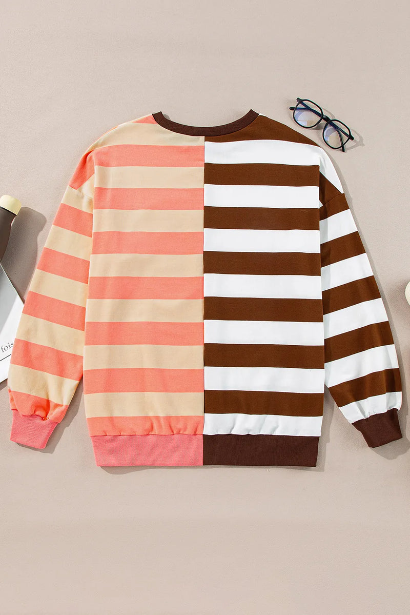 Jessica Striped Round Neck Long Sleeve Sweatshirt