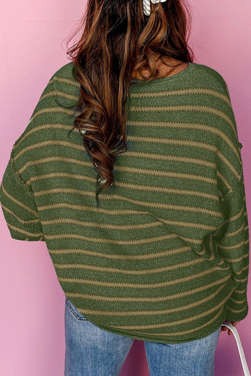 Brianna Striped Round Neck Dropped Shoulder Sweater