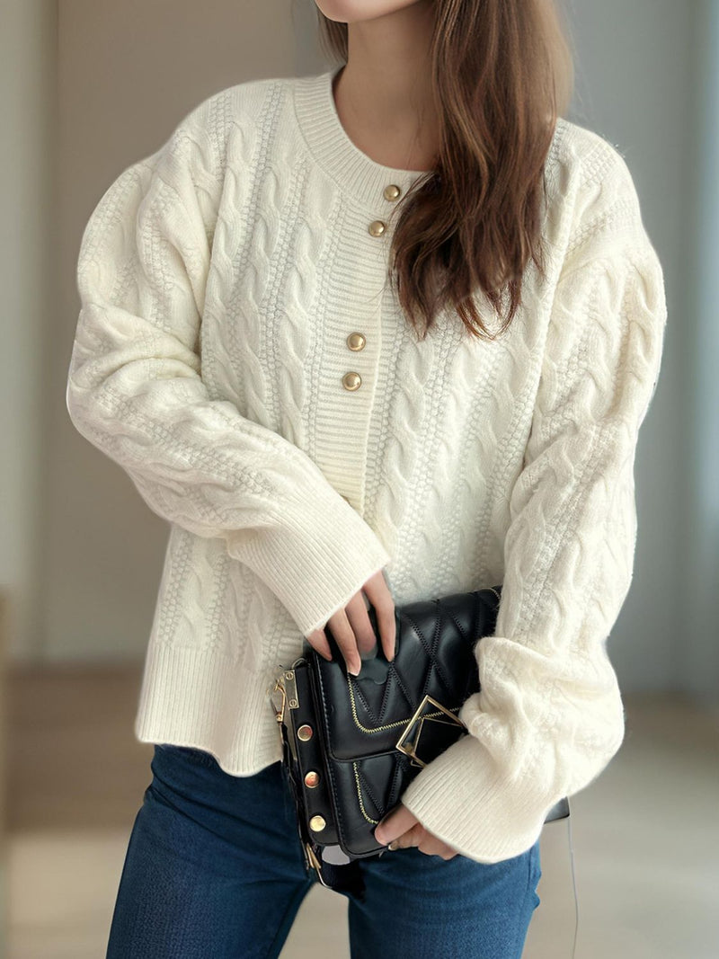 Frankie Cable-Knit Round Neck Long Sleeve Cardigan