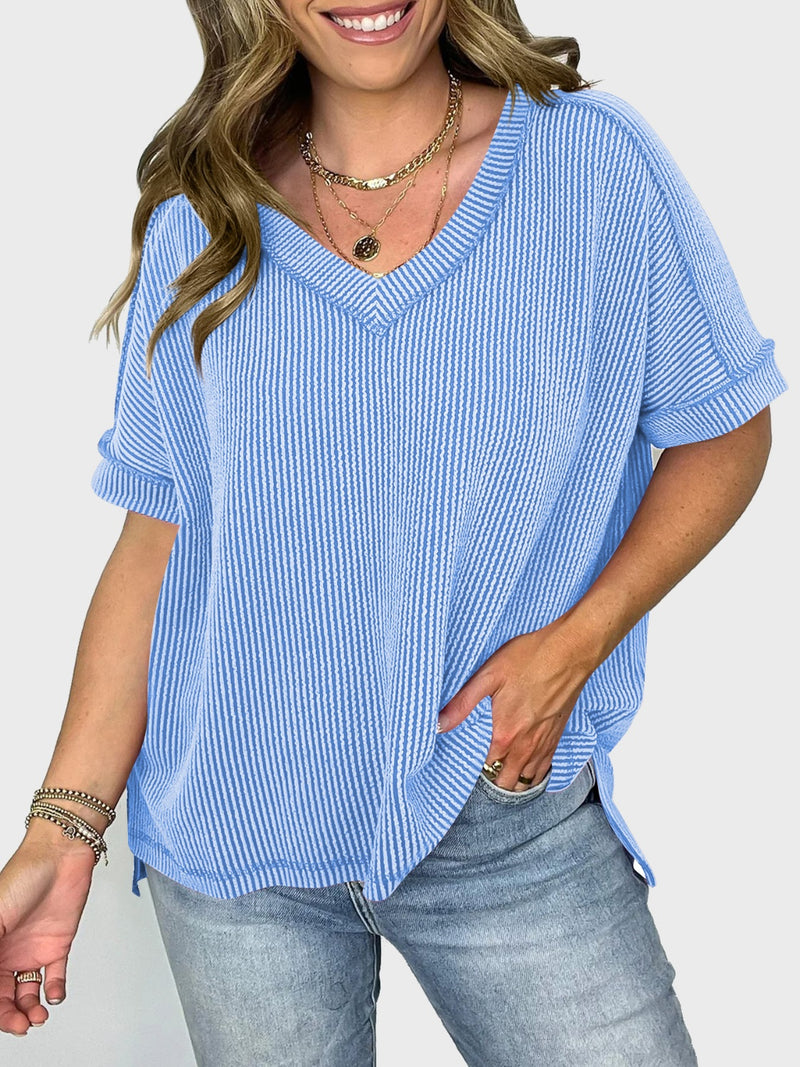 Dani Lovelet Texture V-Neck Half Sleeve T-Shirt