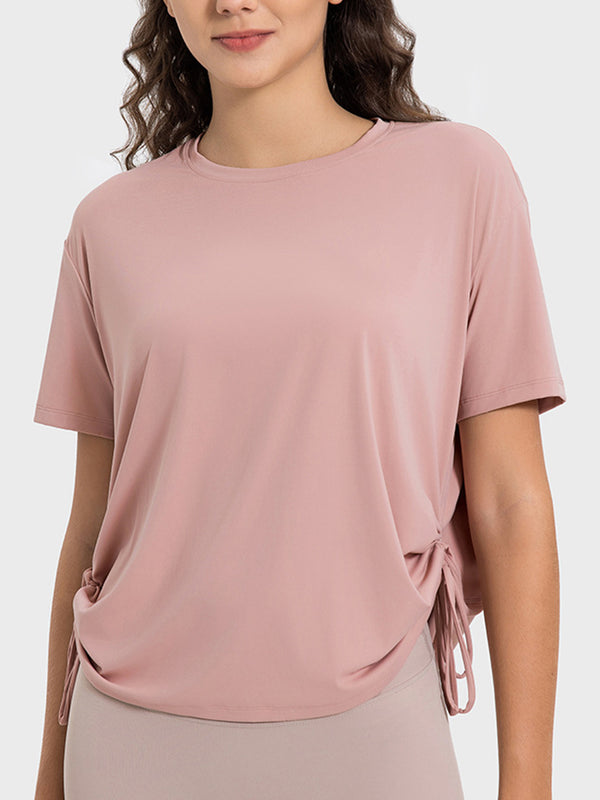 Remi Drawstring Round Neck Short Sleeve Active T-Shirt