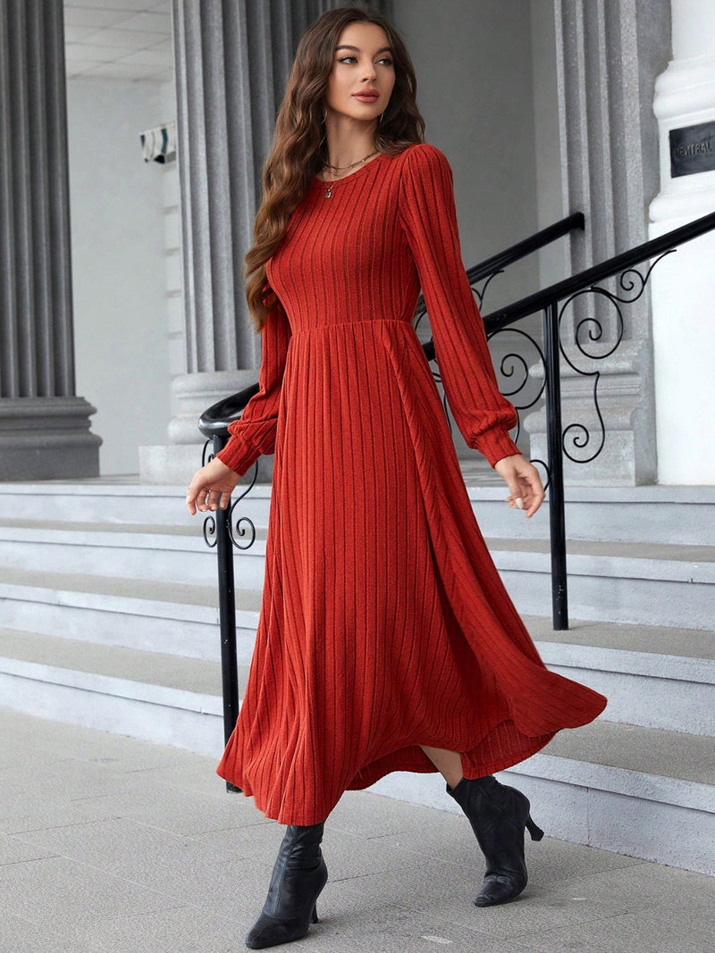 Sonya Ribbed Round Neck Long Sleeve Dress