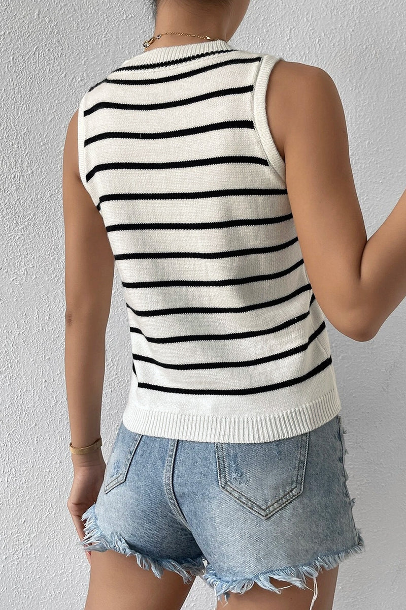 Amelie Striped Round Neck Knit Vest