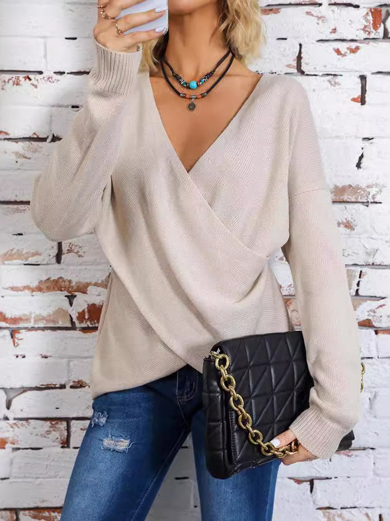 Ashlie Surplice Dropped Shoulder Long Sleeve Sweater