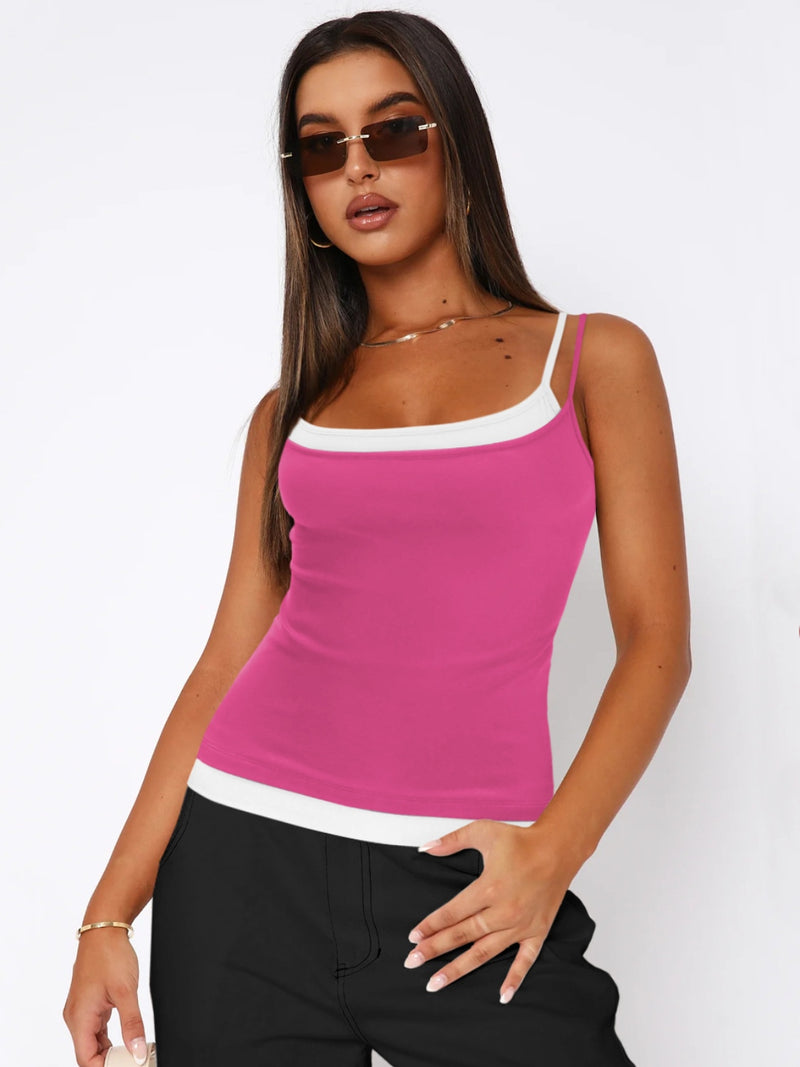 Brook Faux Layered Square Neck Cropped Cami