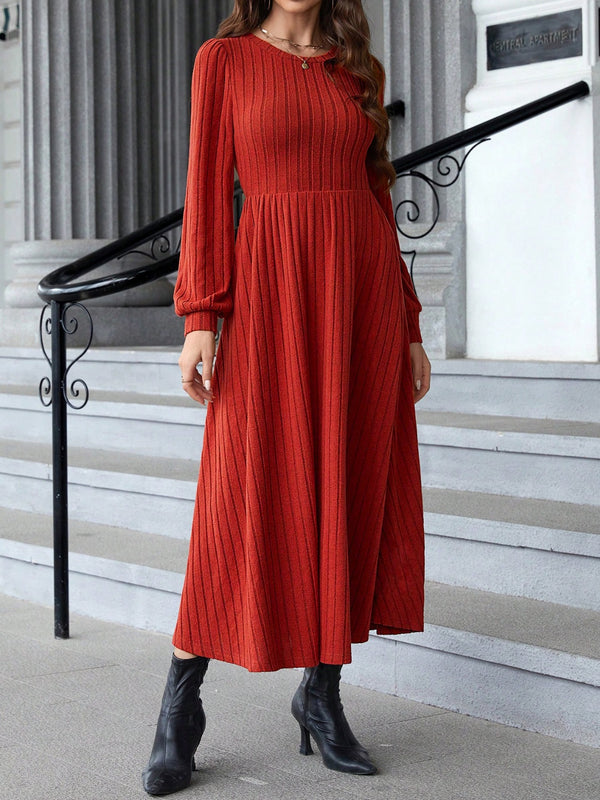 Sonya Ribbed Round Neck Long Sleeve Dress