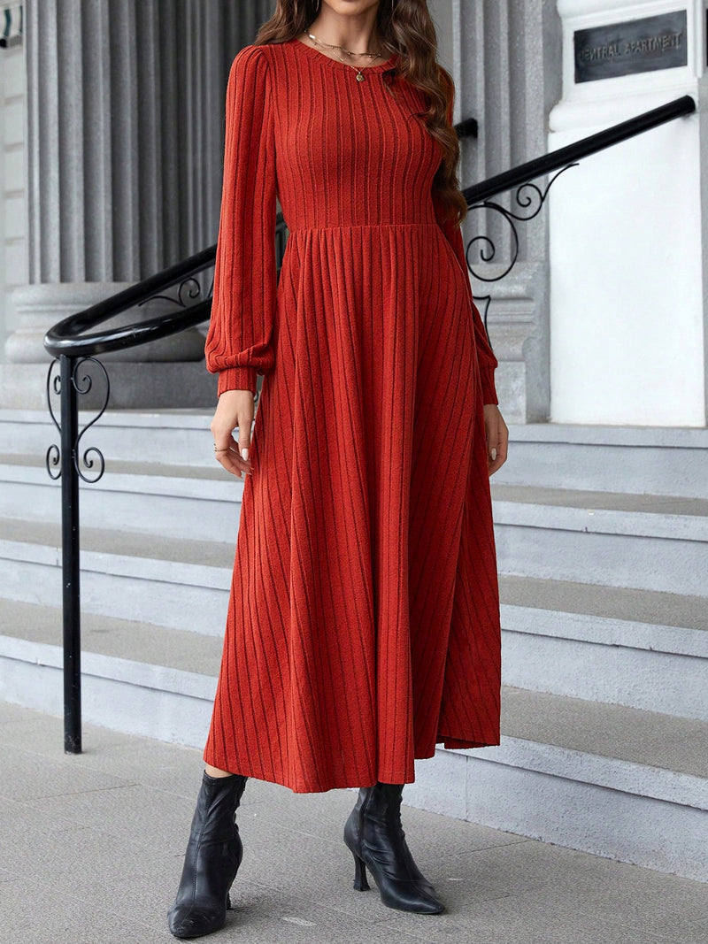 Sonya Ribbed Round Neck Long Sleeve Dress