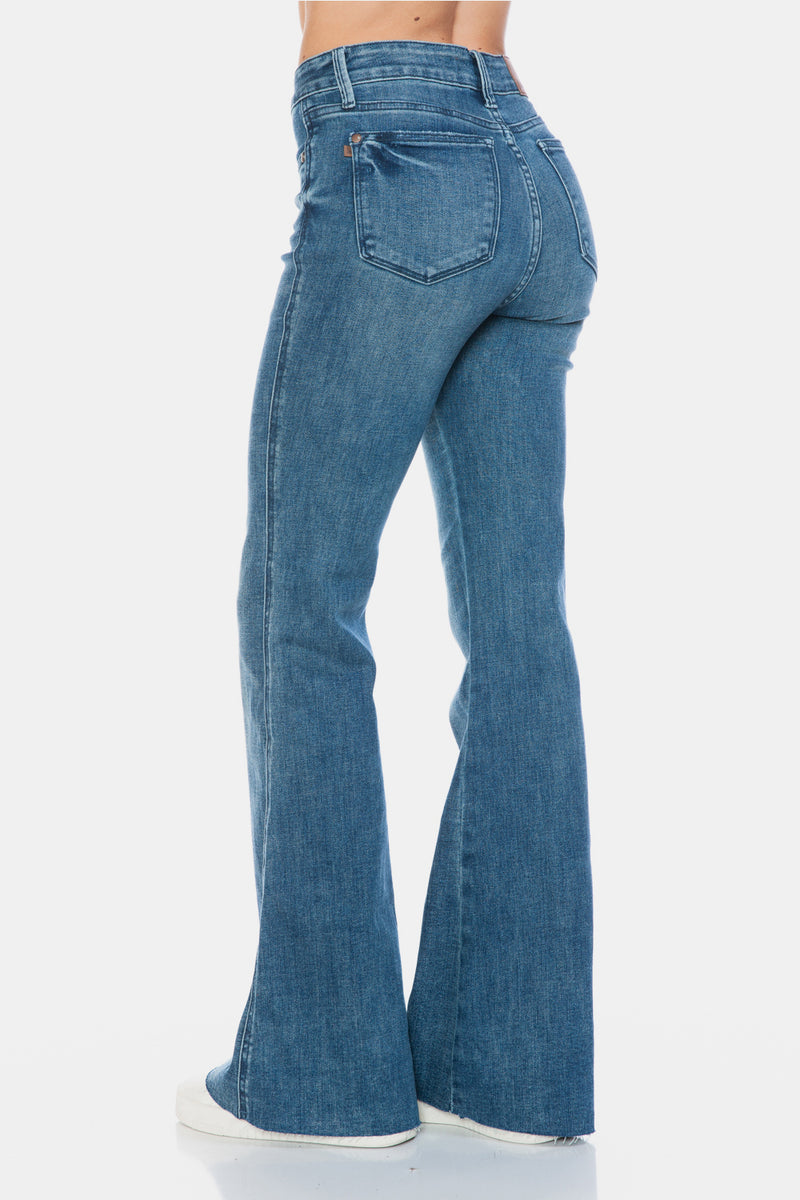 Henrietta Judy Blue Full Size Tummy Control Cut Hem Flare Jeans