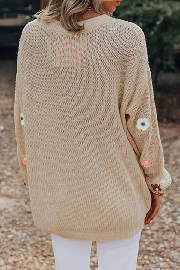 Trudy Flower Round Neck Long Sleeve Sweater