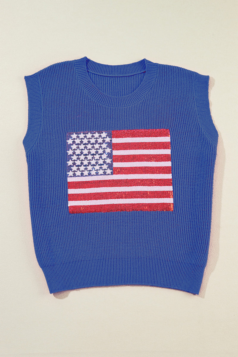 Blake Sequin US Flag Round Neck Sweater Vest