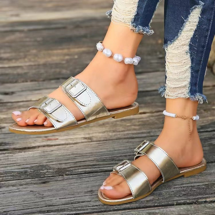 Lanie Open Toe Double Buckle Sandals