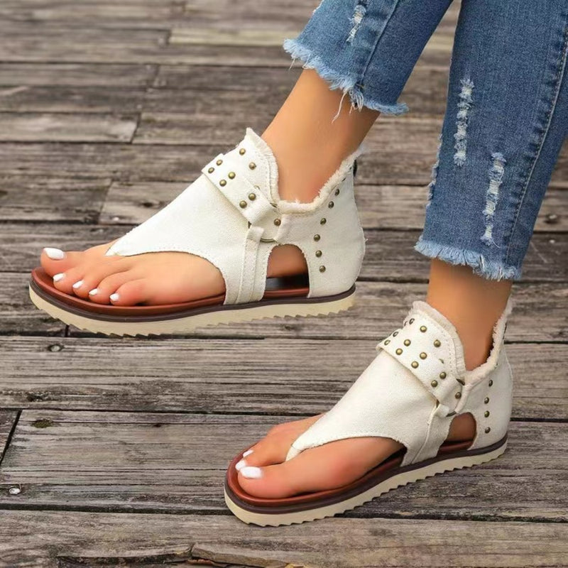 August Studded Raw Hem Flat Sandals