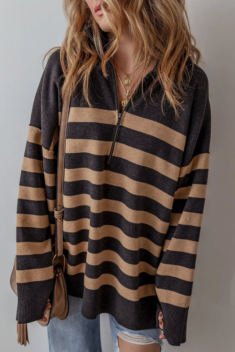 Ethan Striped Half Zip Long Sleeve Knit Top