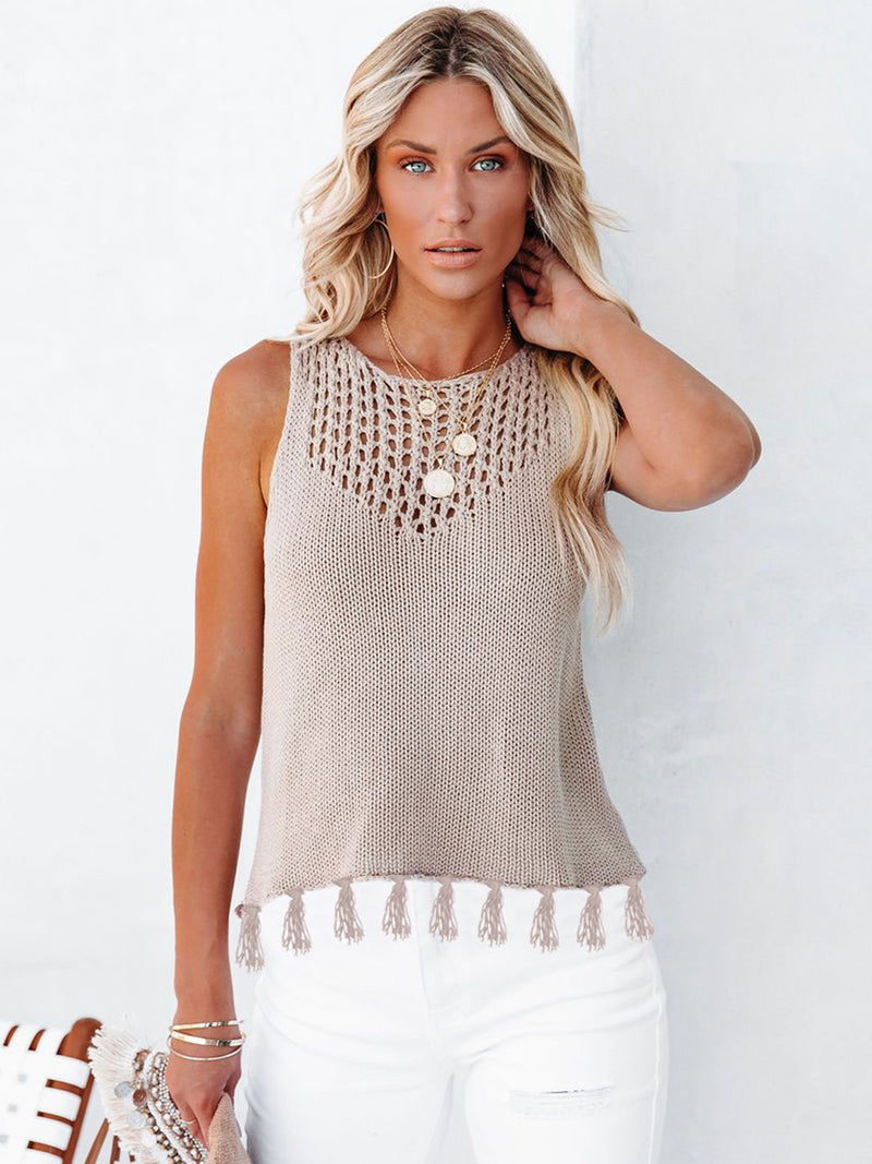 Tess Cutout Tassel Round Neck Tank